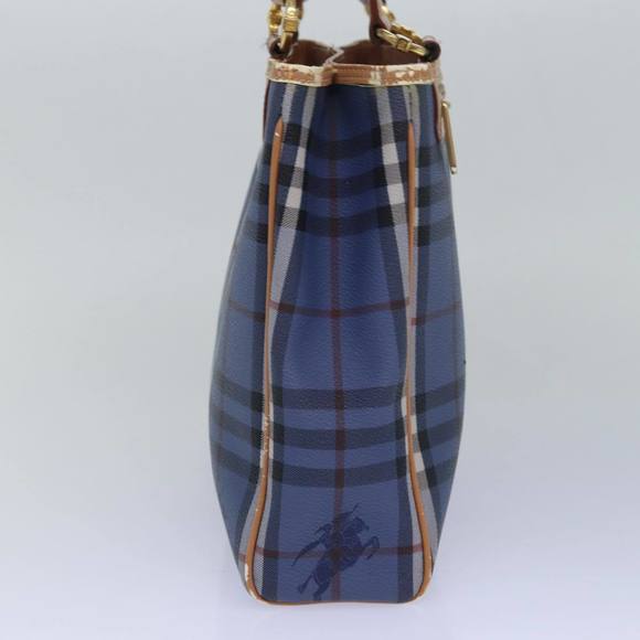 Burberrys Nova Check Tote Bag PVC Leather Blue Auth 81458 - Picture 4 of 16